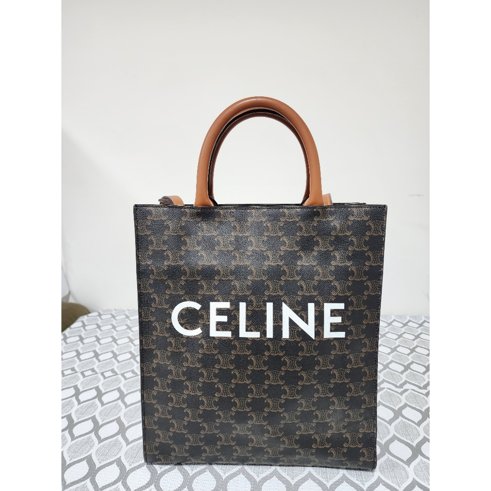 CELINE Triomphe Vertical Cabas Small Canvas Shoulder Bag Brown